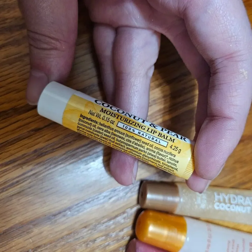 LOT Burt's Bees Coconut Pear Lip Balm, Coconut Lip Oil, Tree Hut Lip Butter +1